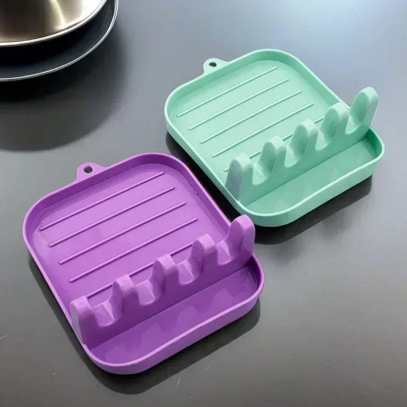Multi-Slot Spoon & Lid Rest Rack — Plastic Utensil Holder for Spoons, Spatulas, Chopsticks & Pot Lid