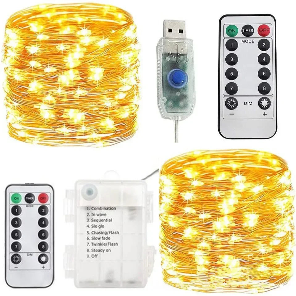 Copper-Wire Fairy String Lights 10m — USB Fairy Lights with Remote & Timer