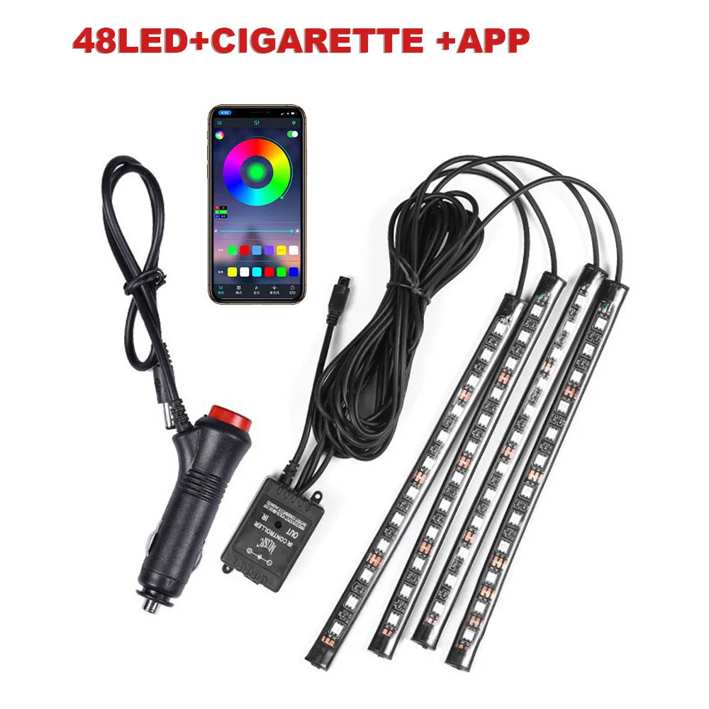 USB Car Ambient LED Light Strip Set 36 LED with Wireless Remote & Music-Sync Mode