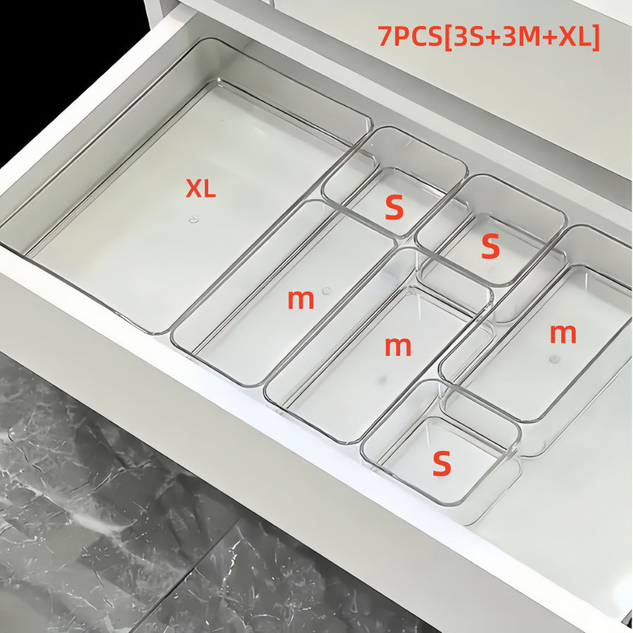 Clear Desk Drawer Organizer Set — 7-Piece Tray Kit