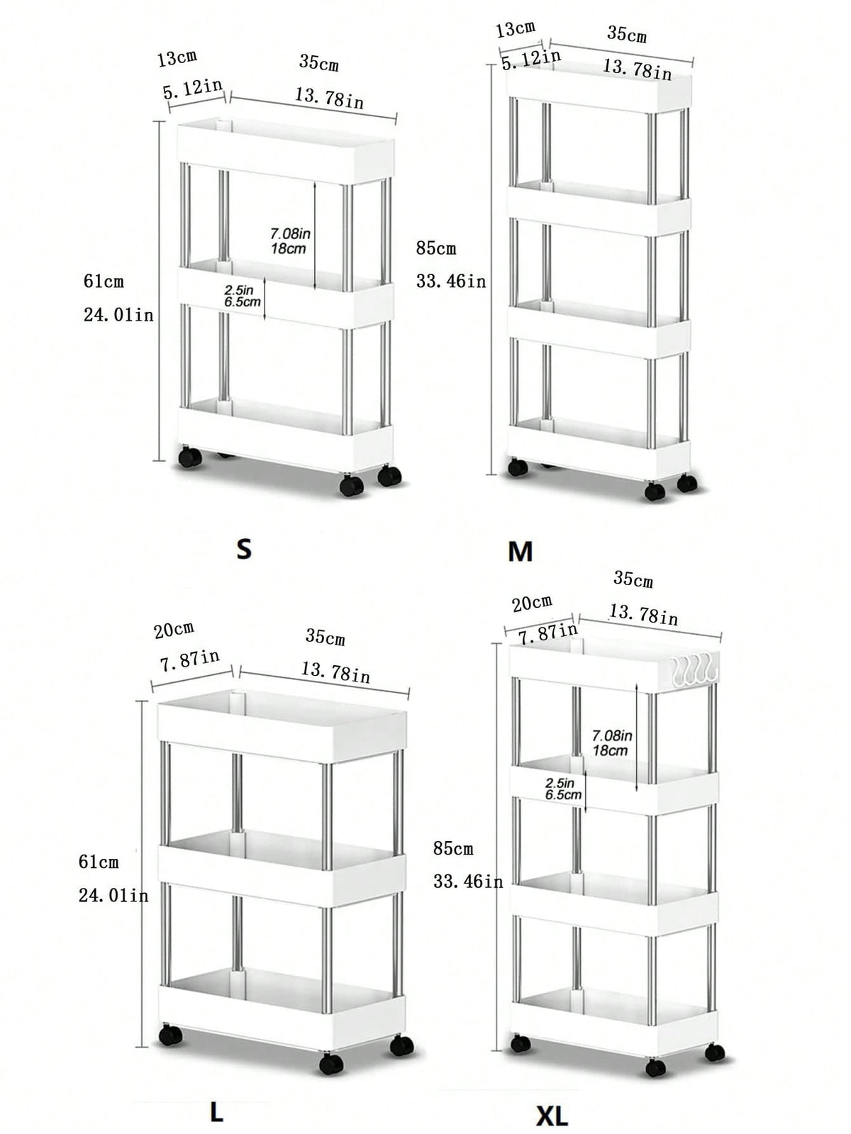 Slim Rolling Gap Cart – 4-Tier, 15cm Narrow Storage Organizer for Kitchen & Bathroom