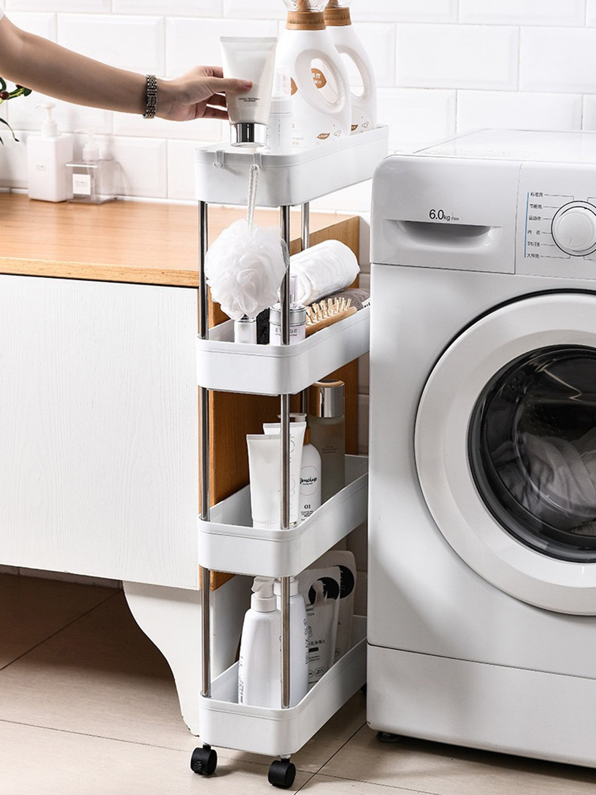 Slim Rolling Gap Cart – 4-Tier, 15cm Narrow Storage Organizer for Kitchen & Bathroom