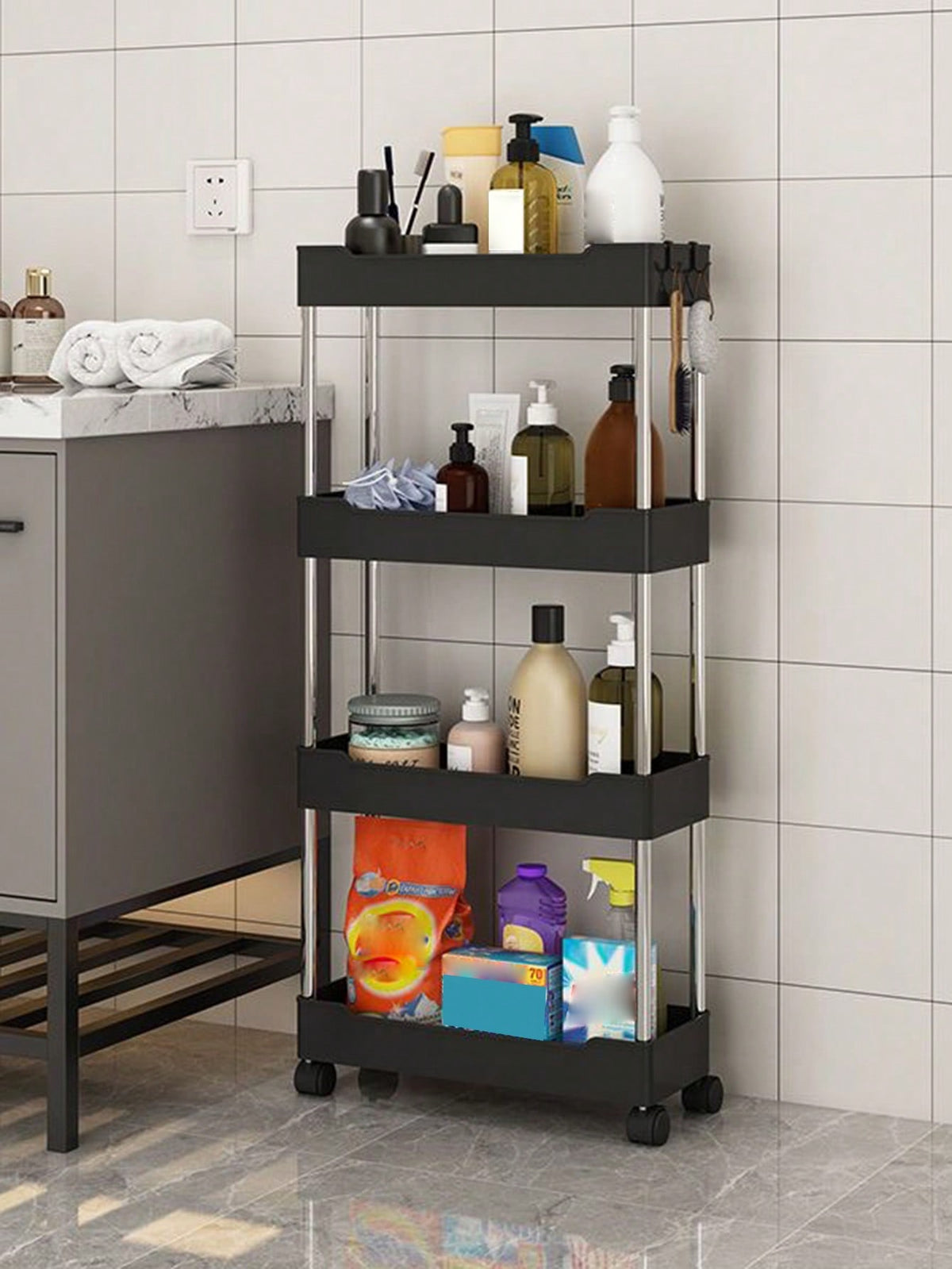Slim Rolling Gap Cart – 4-Tier, 15cm Narrow Storage Organizer for Kitchen & Bathroom