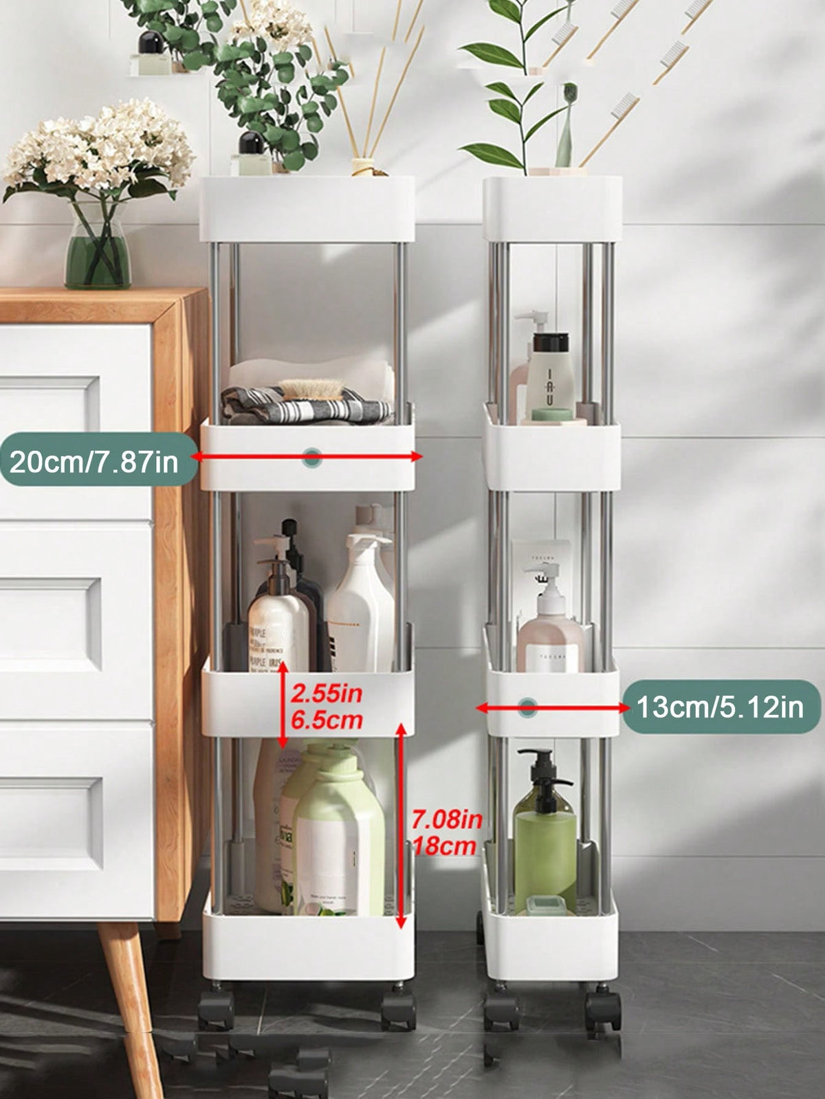 Slim Rolling Gap Cart – 4-Tier, 15cm Narrow Storage Organizer for Kitchen & Bathroom