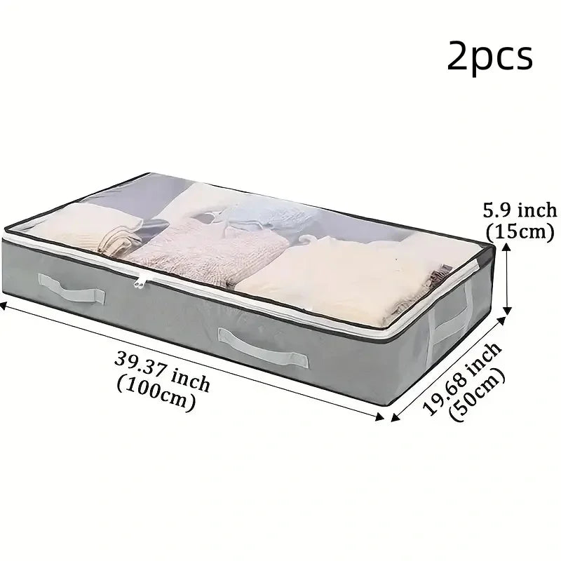 1-2Pcs Underbed Storage Bag Foldable Quilt Bag Wardrobe Clothes Storage Waterproof Dustproof Organizer Large Capacity StorageBag