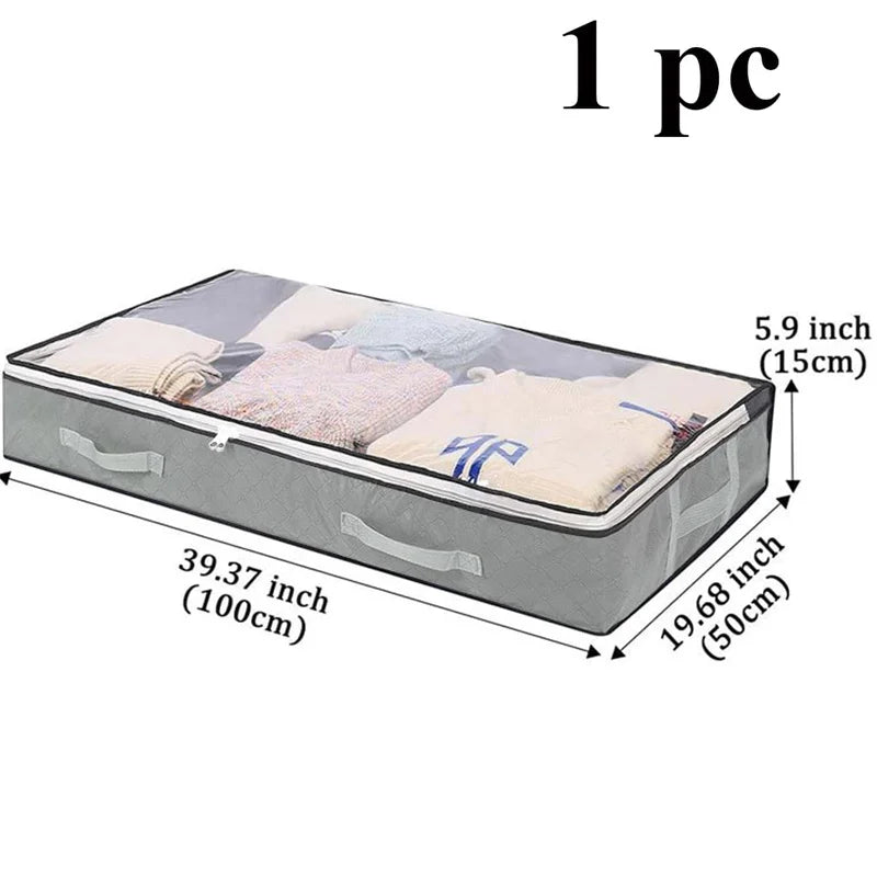 1-2Pcs Underbed Storage Bag Foldable Quilt Bag Wardrobe Clothes Storage Waterproof Dustproof Organizer Large Capacity StorageBag